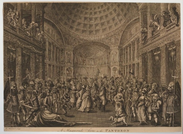 1773 Engraving, Satiric Masquerade in London Pantheon